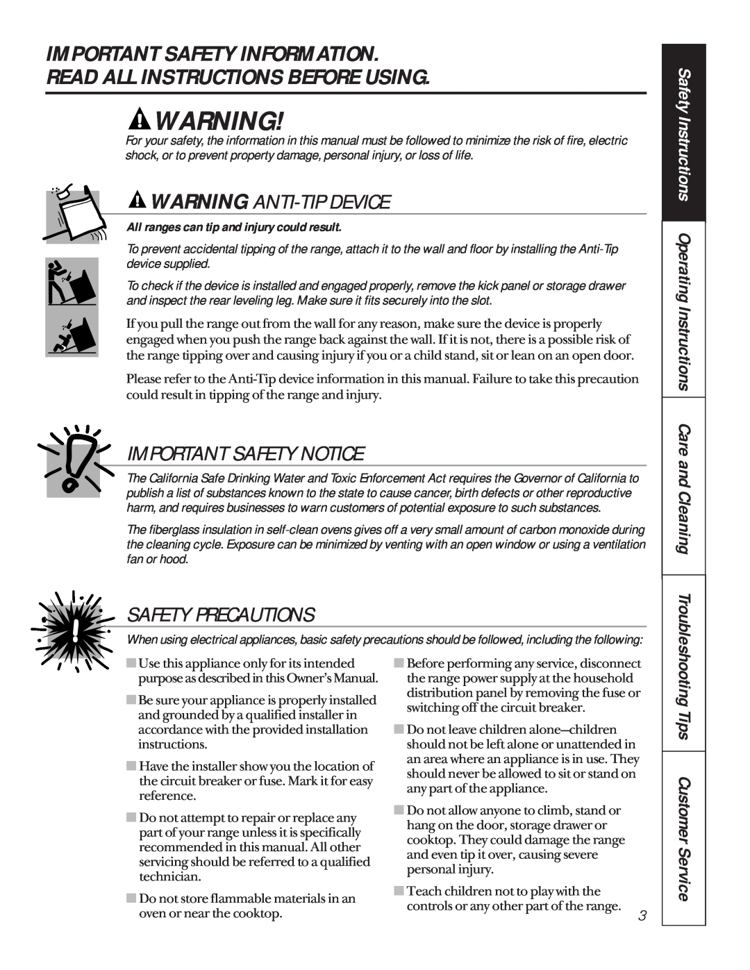 Hotpoint LEB326, LEB327, LEB316 Important Safety Information, Read All Instructions Before Using, Warning Anti-Tipdevice 