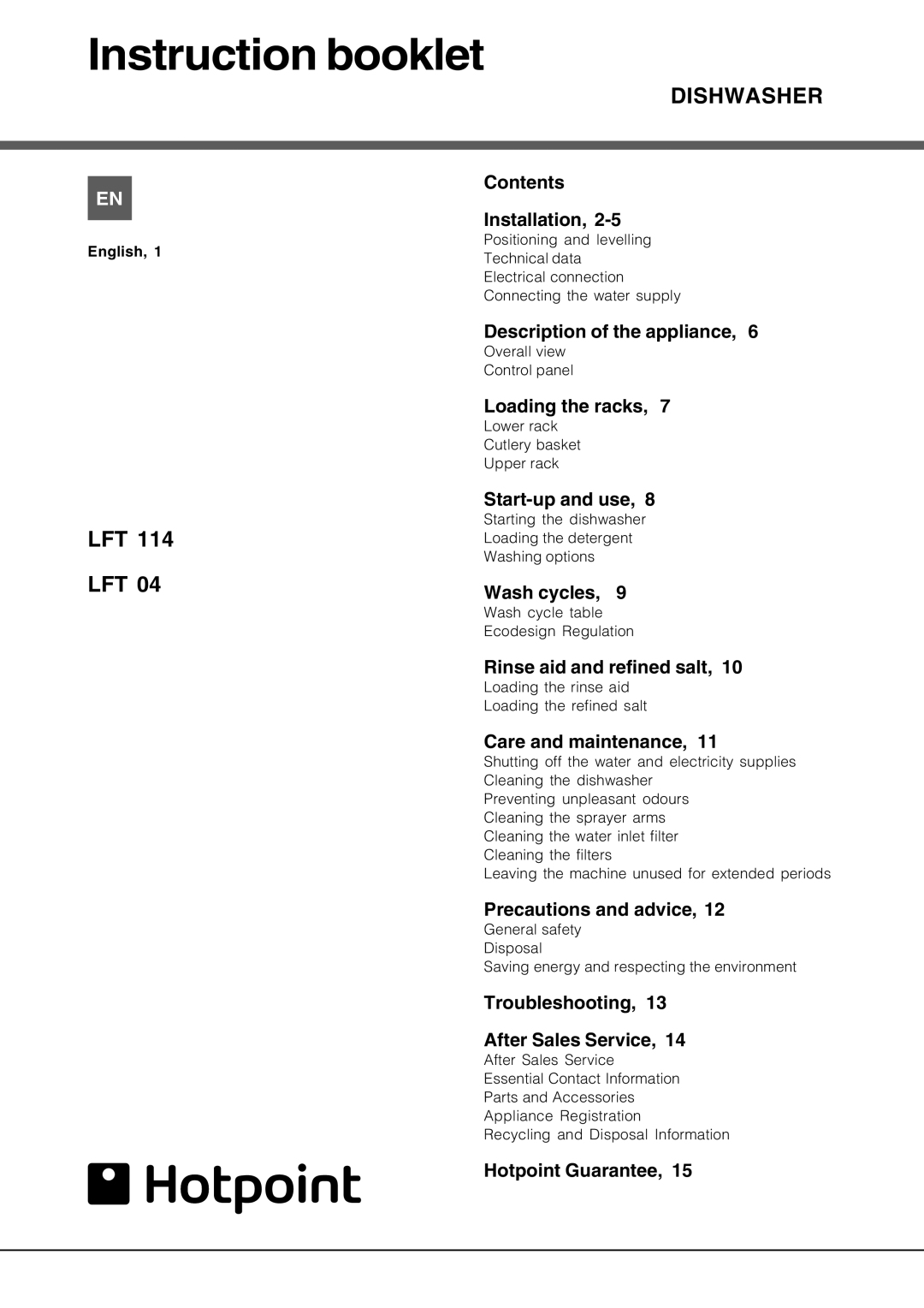 Hotpoint lft 04 manual Instruction booklet 