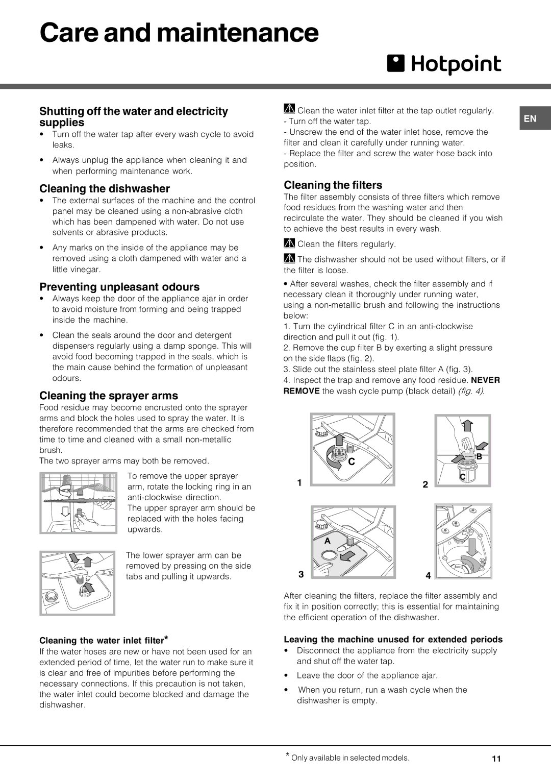 Hotpoint lft 114 manual Care and maintenance 