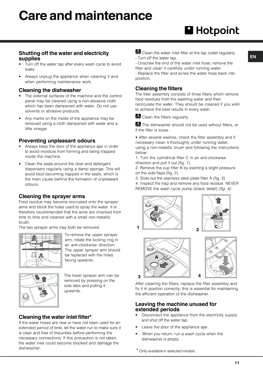 Hotpoint LFT 228 manual Care and maintenance 