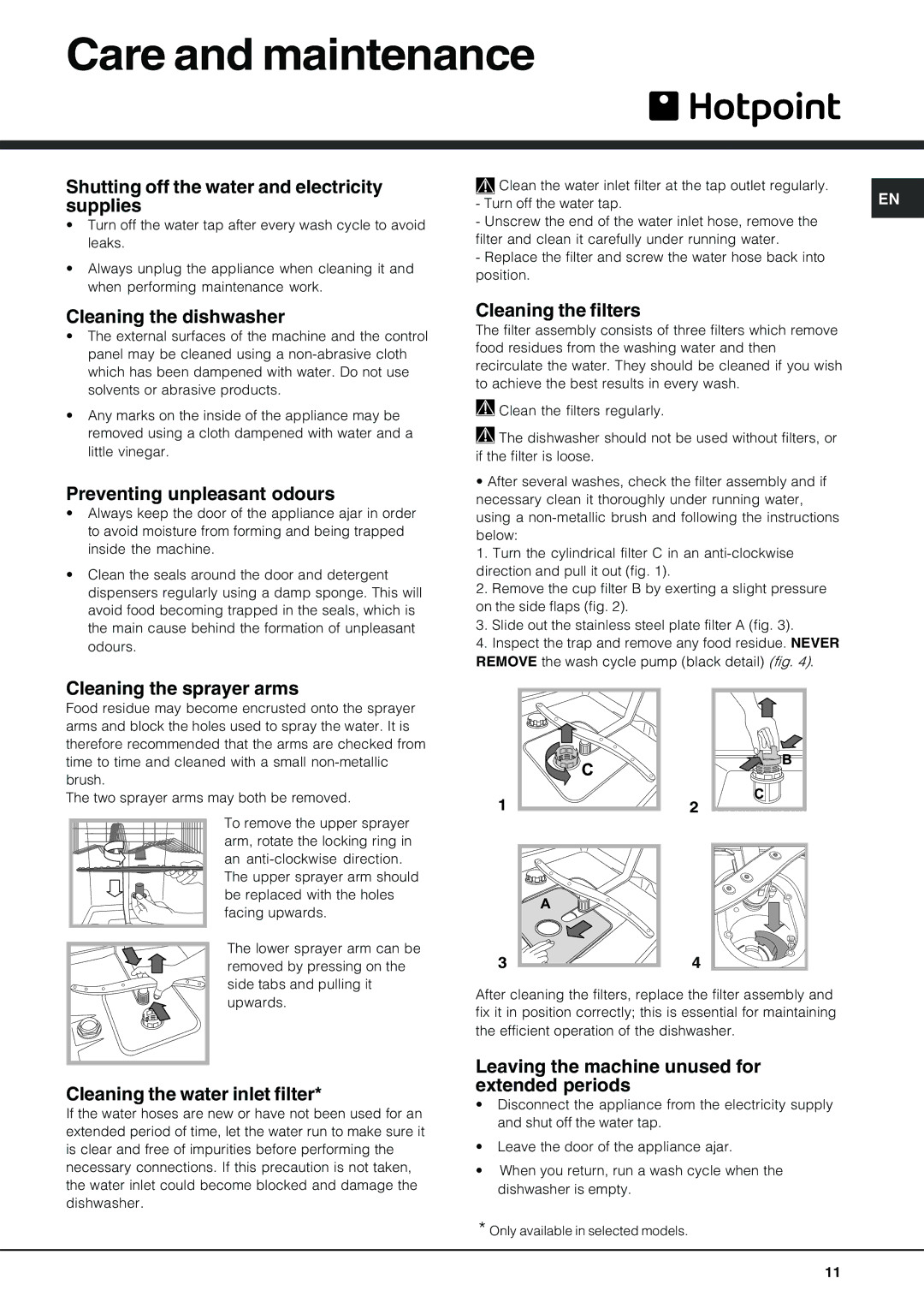 Hotpoint LFT 228 manual Care and maintenance 