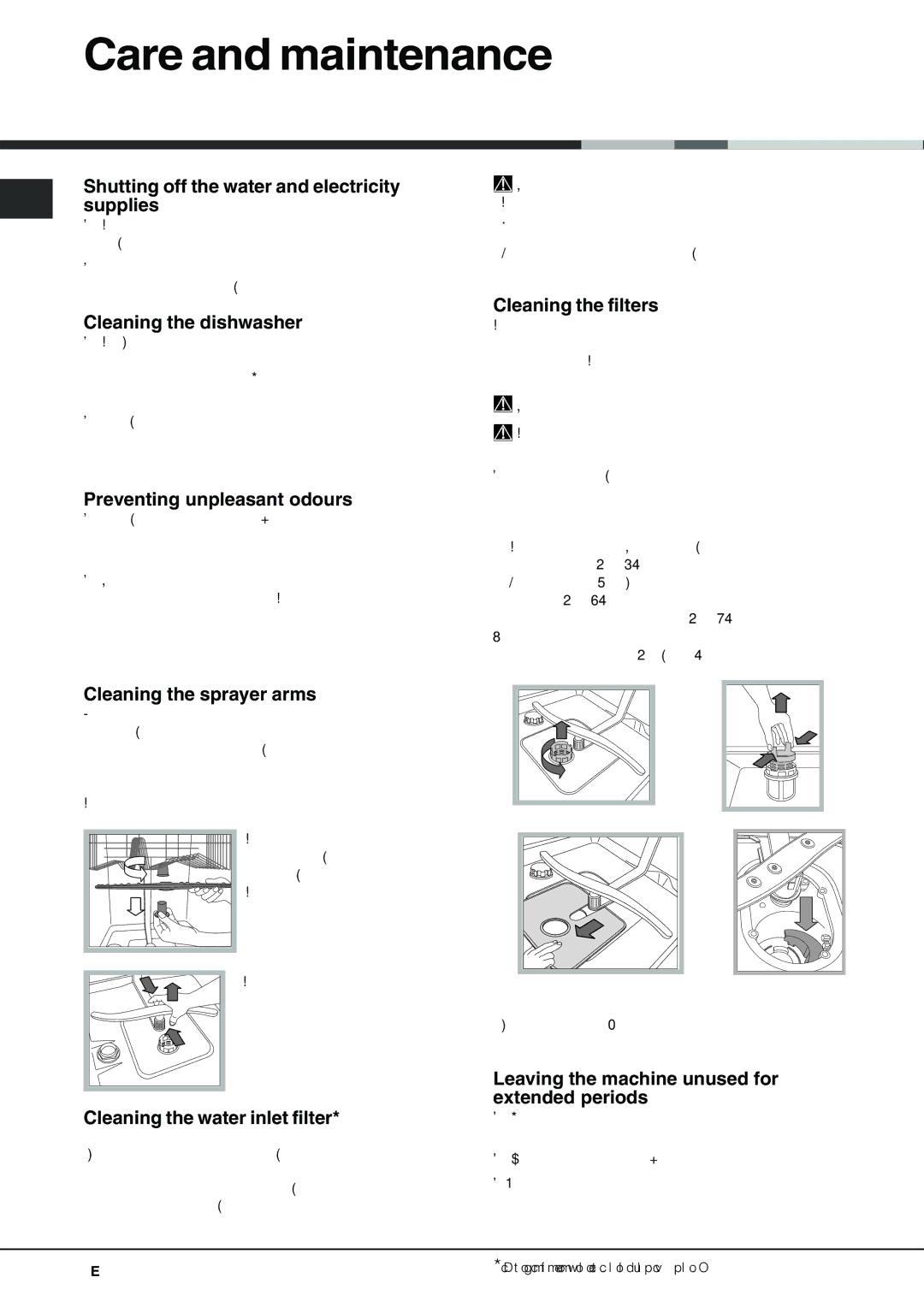 Hotpoint LFT 321 manual Care and maintenance 