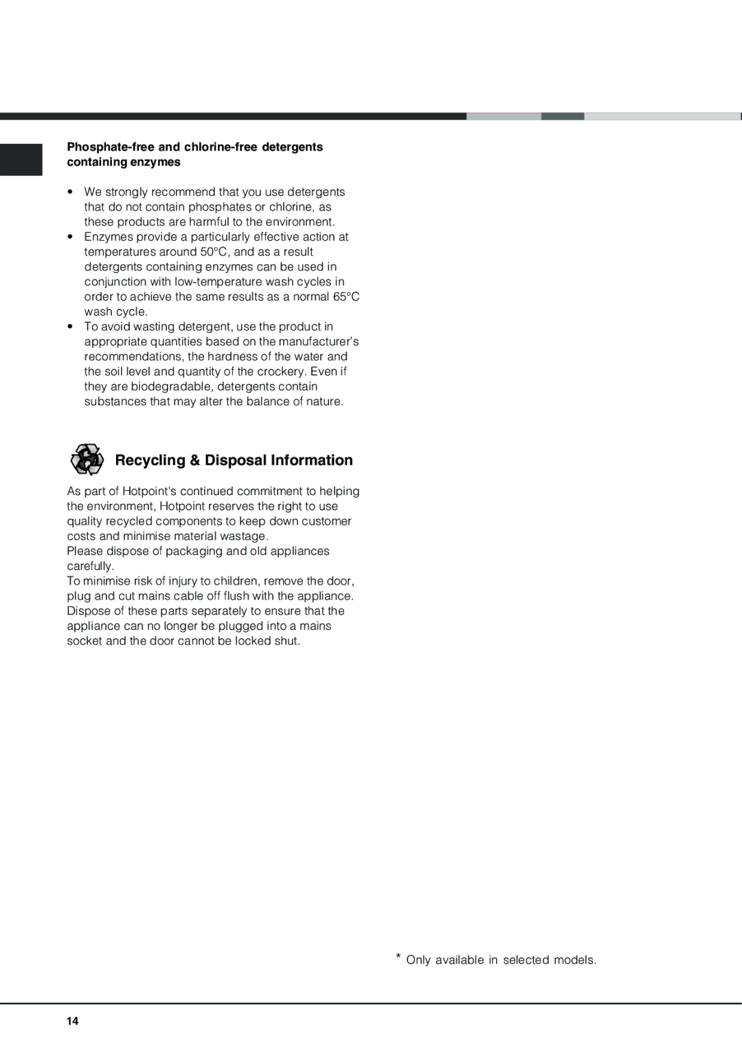 Hotpoint LFT 321 manual Recycling & Disposal Information 