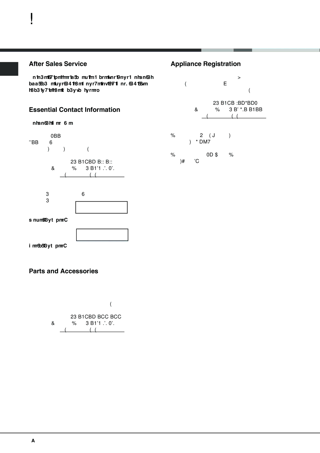 Hotpoint LFT 321 manual After Sales Service, Essential Contact Information, Parts and Accessories, Appliance Registration 