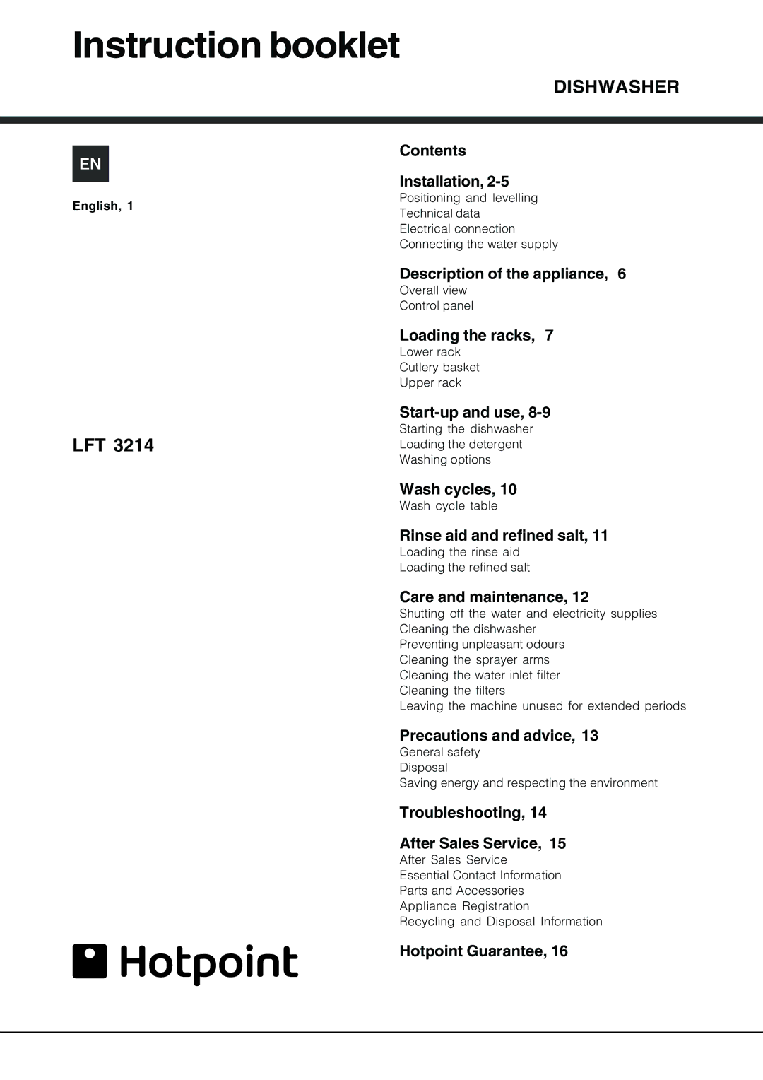 Hotpoint lft 3214 manual Instruction booklet 