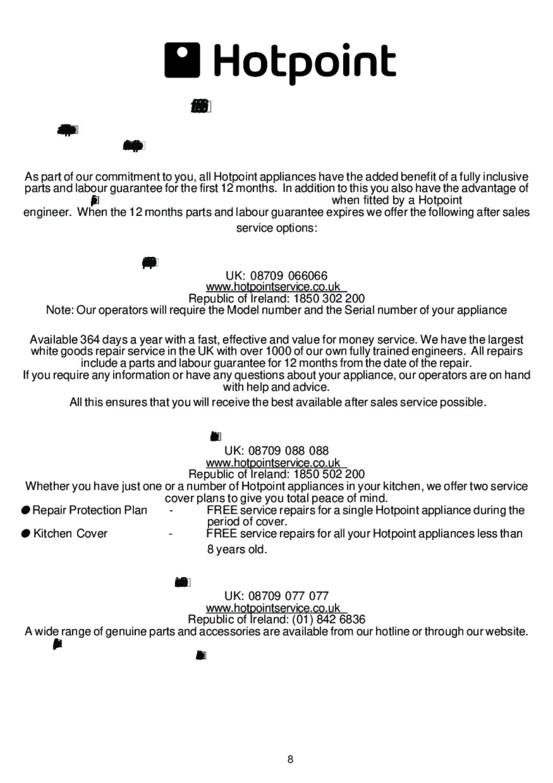 Hotpoint LI2I2A manual After Sales Service 