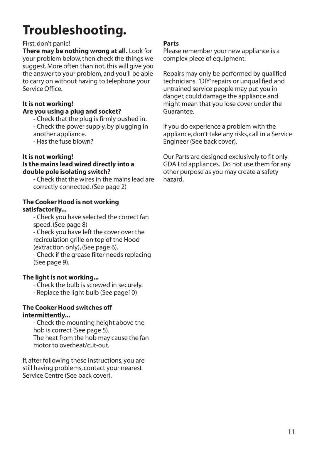 Hotpoint LI2I3A manual Troubleshooting 