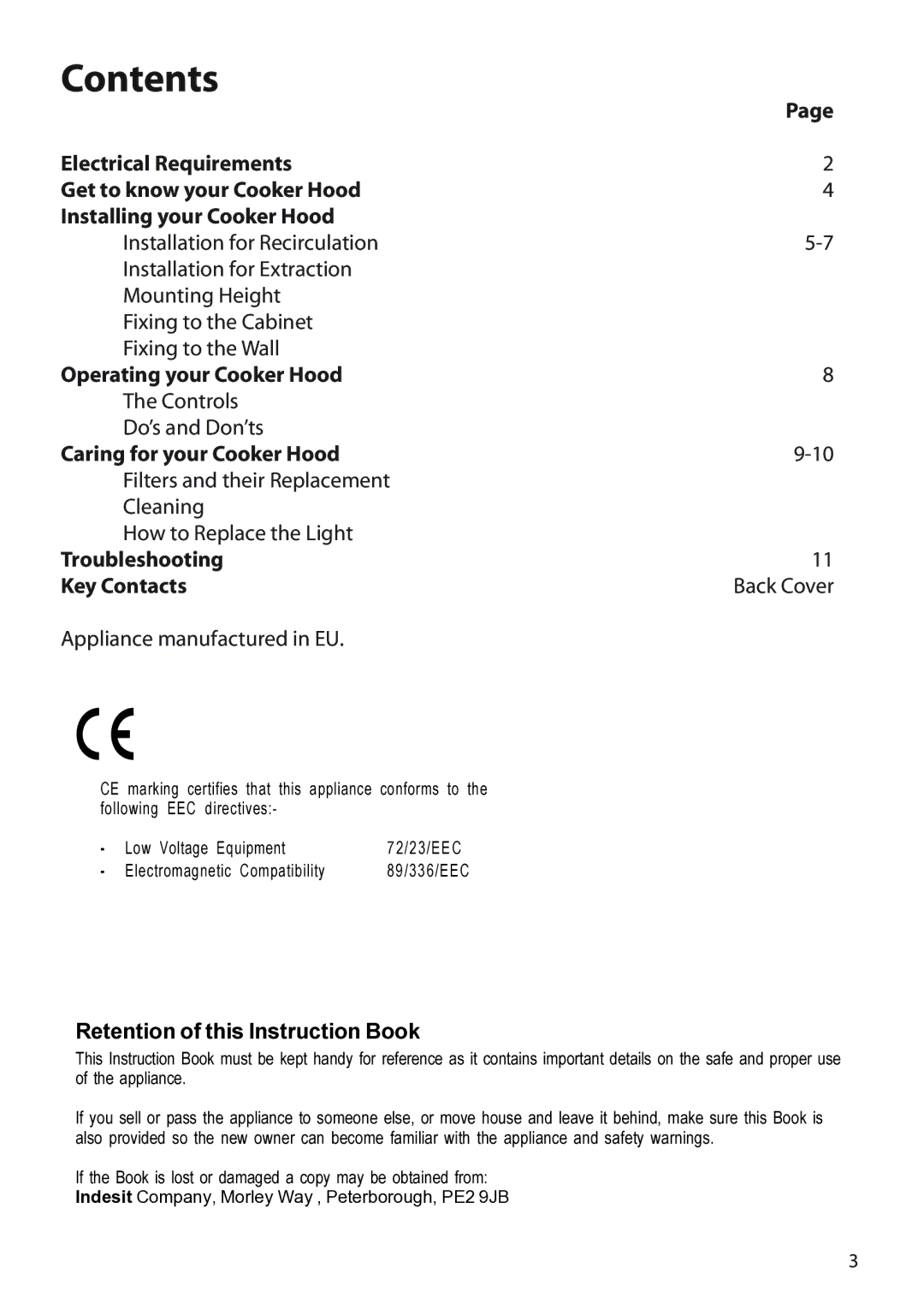 Hotpoint LI2I3A manual Contents 