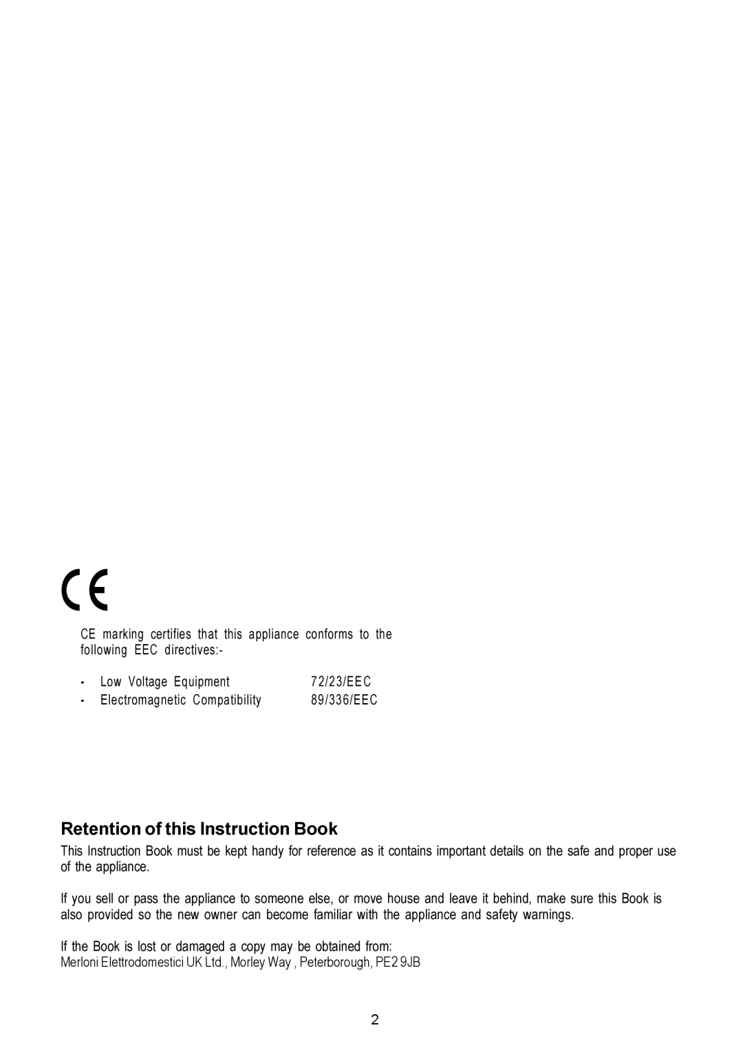 Hotpoint LI2SNA manual Retention of this Instruction Book 