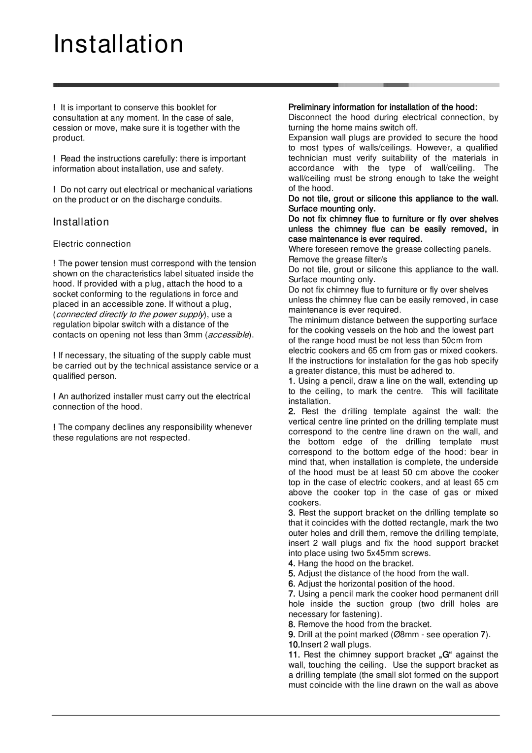 Hotpoint LI2SNA manual Installation 