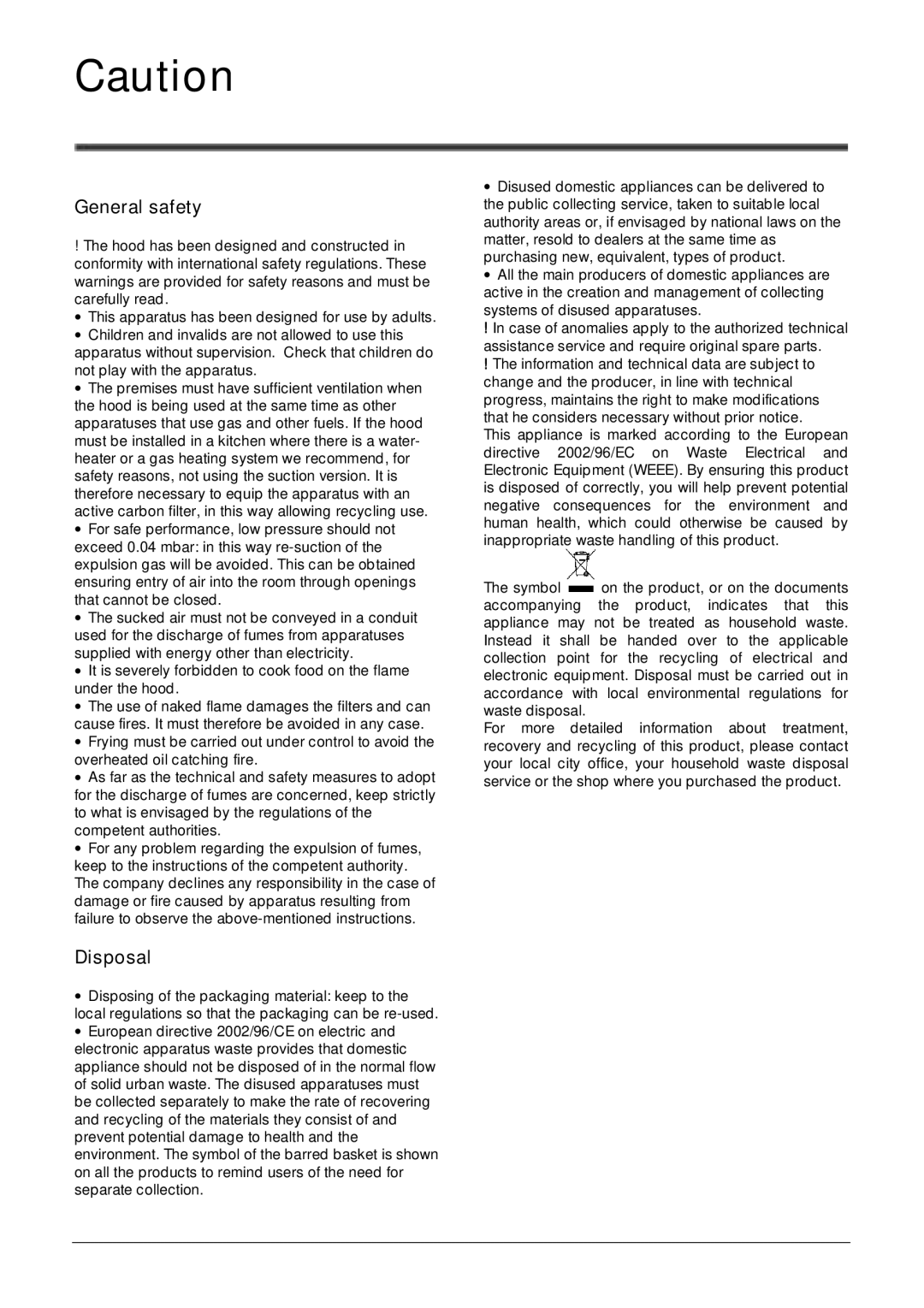 Hotpoint LI2SNA manual General safety, Disposal 