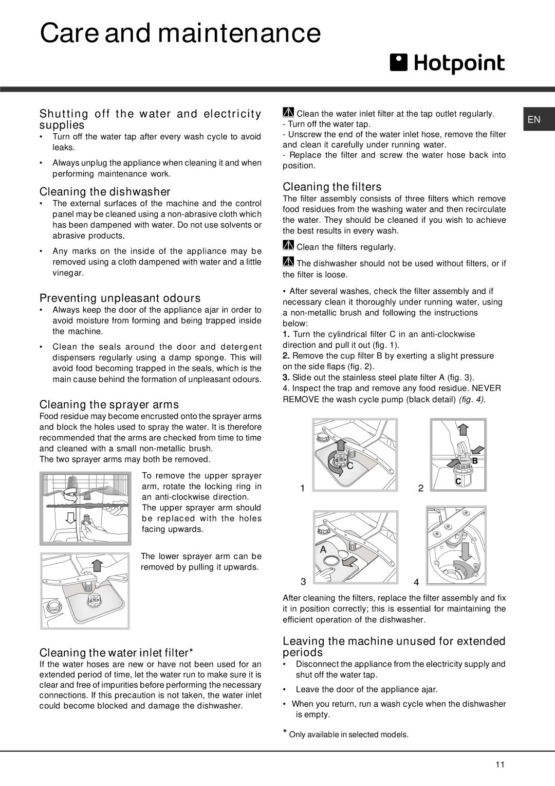 Hotpoint LST 216 manual Care and maintenance 