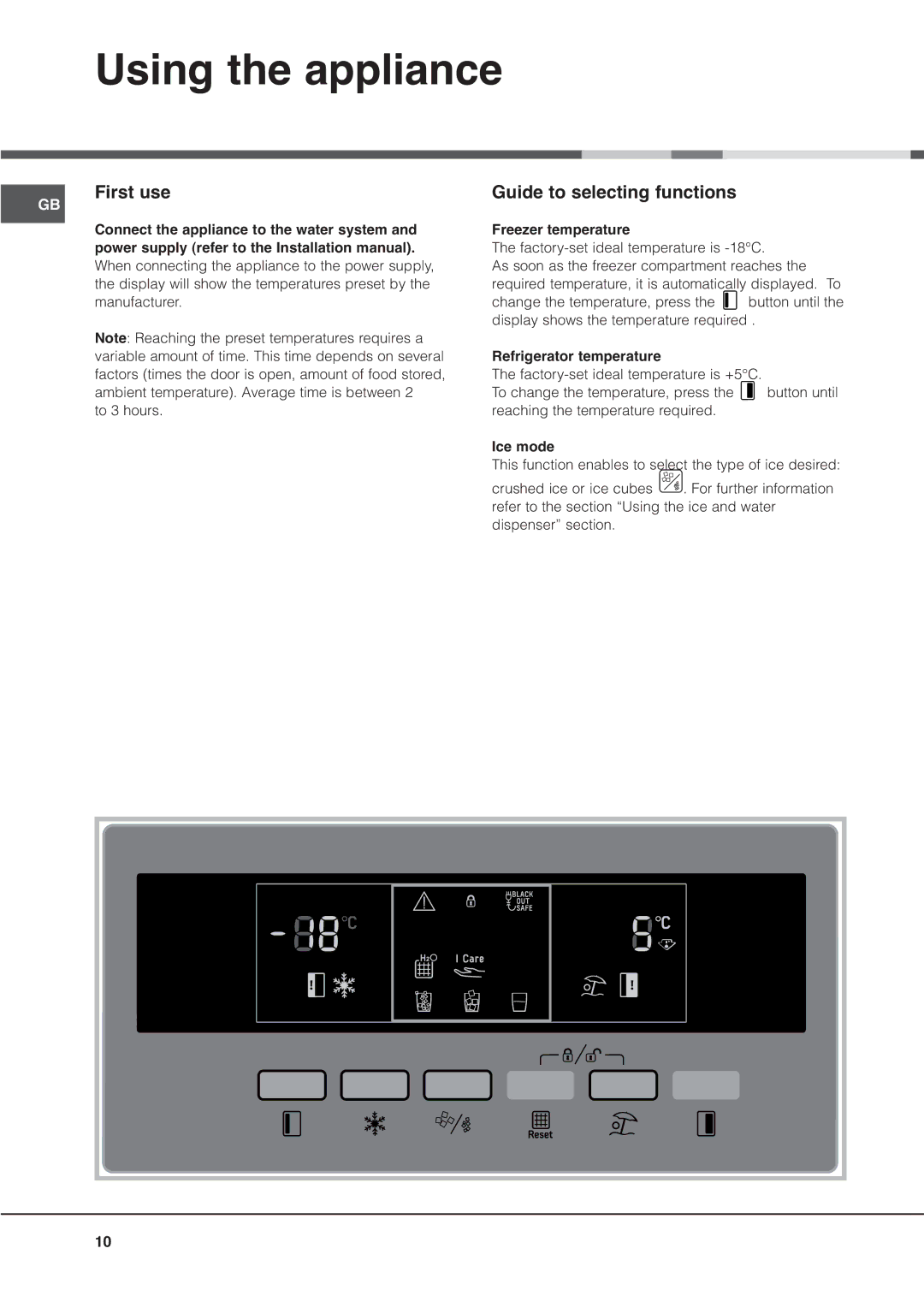 Hotpoint MSZ manual Using the appliance, First use, Guide to selecting functions 