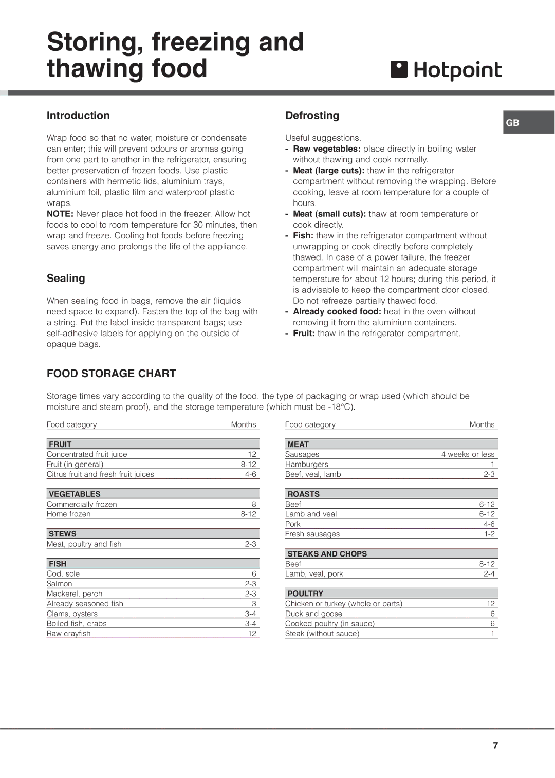 Hotpoint MSZ manual Storing, freezing and thawing ood, Introduction, Sealing, DefrostingGB 