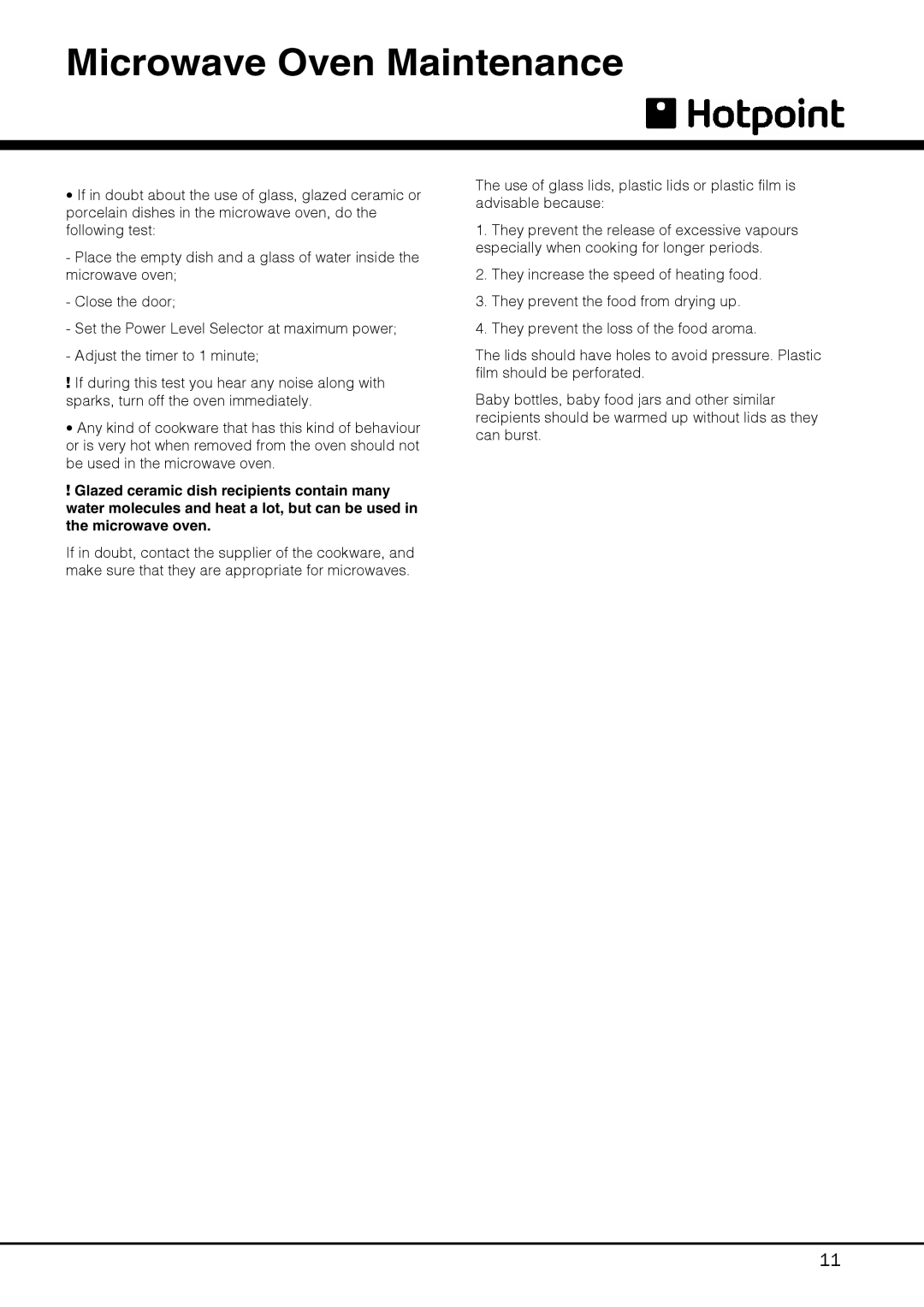 Hotpoint MWH 121 specifications Microwave Oven Maintenance 