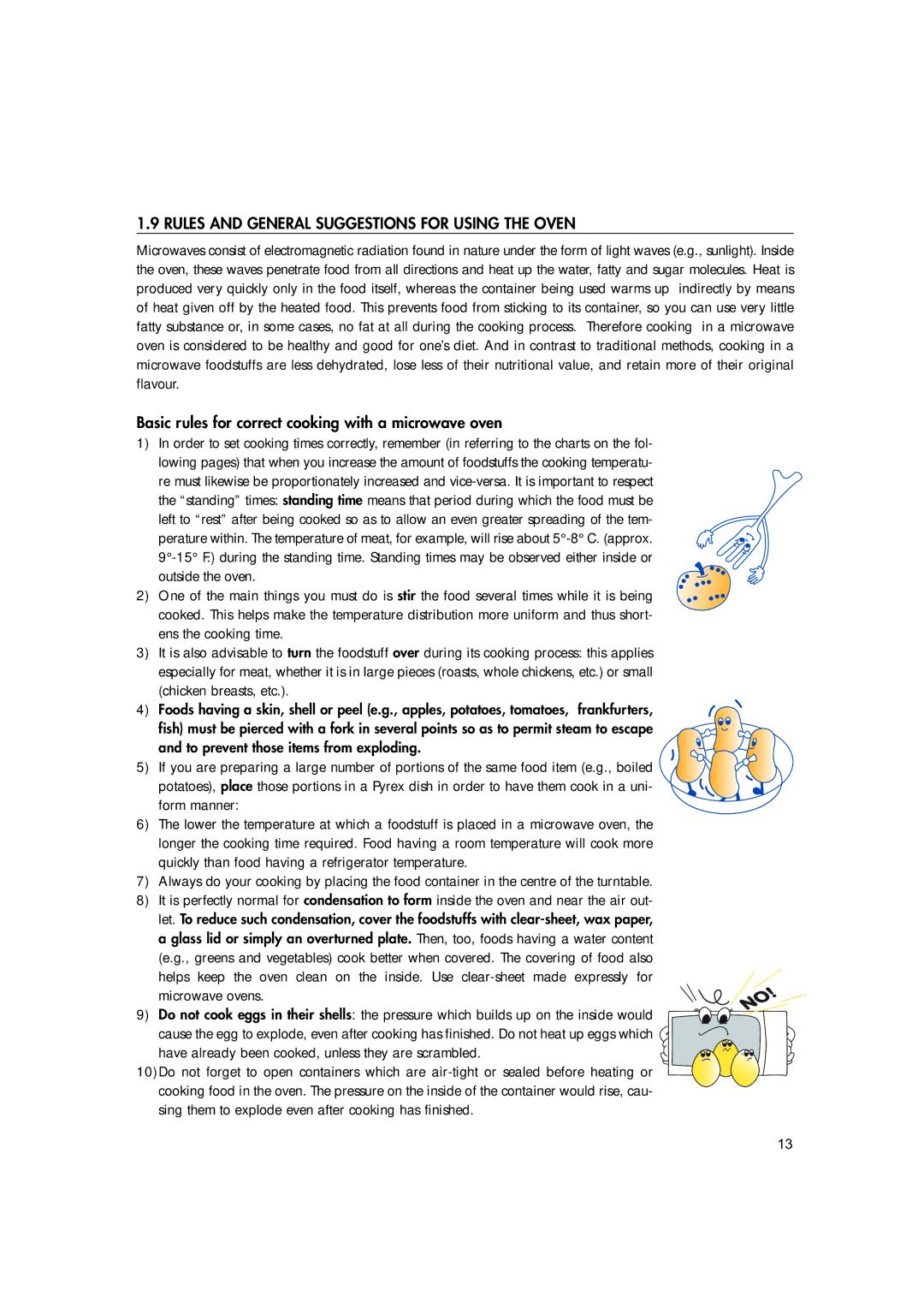 Hotpoint MWH221 Rules and General Suggestions for Using the Oven, Basic rules for correct cooking with a microwave oven 