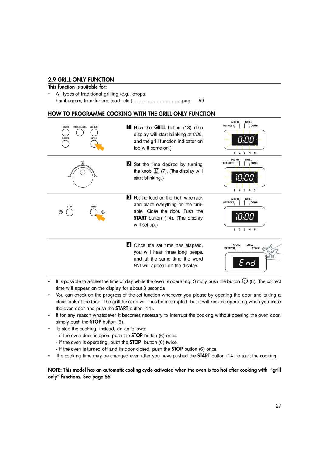 Hotpoint MWH221 manual HOW to Programme Cooking with the GRILL-ONLY Function 