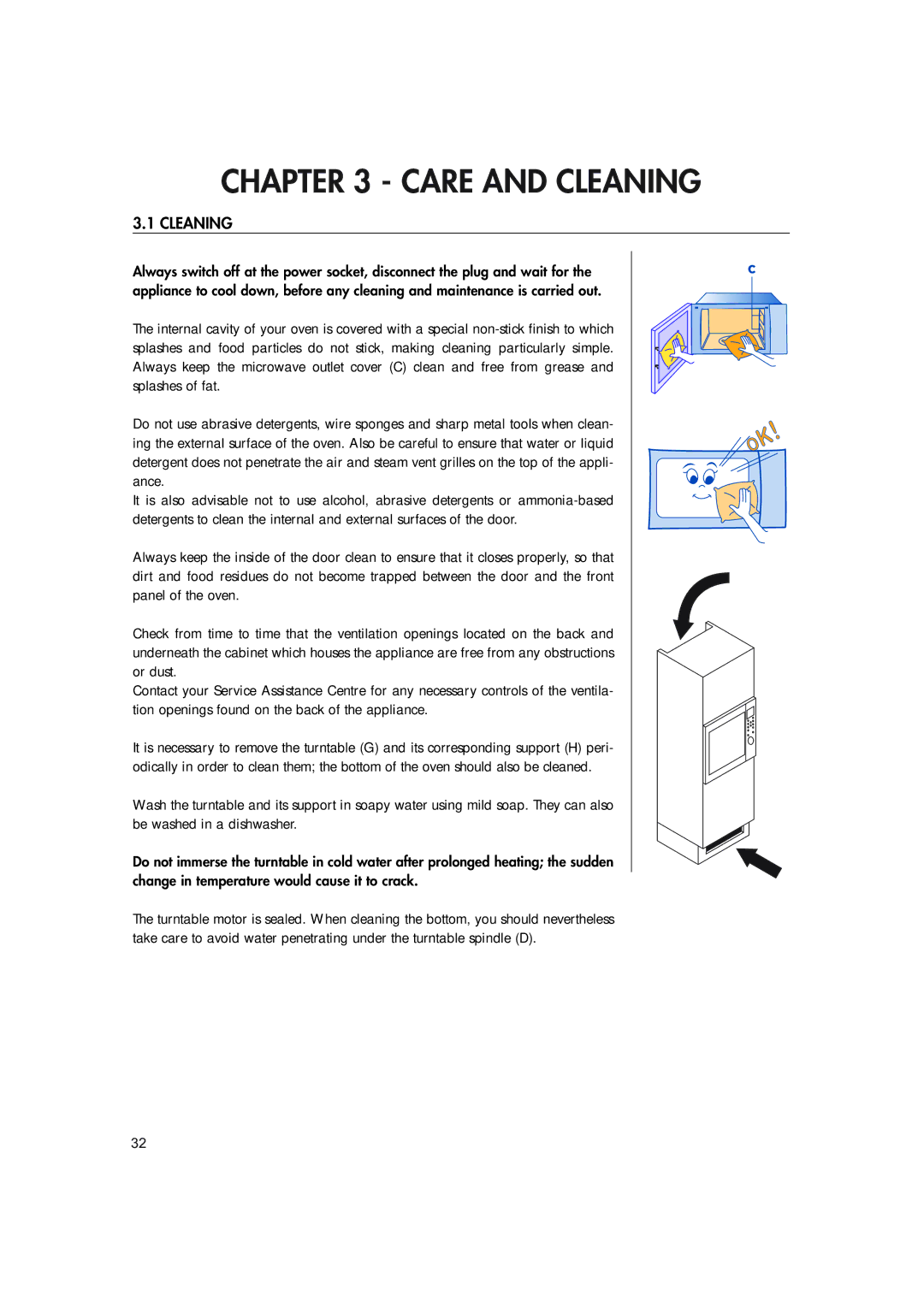 Hotpoint MWH221 manual Care and Cleaning 