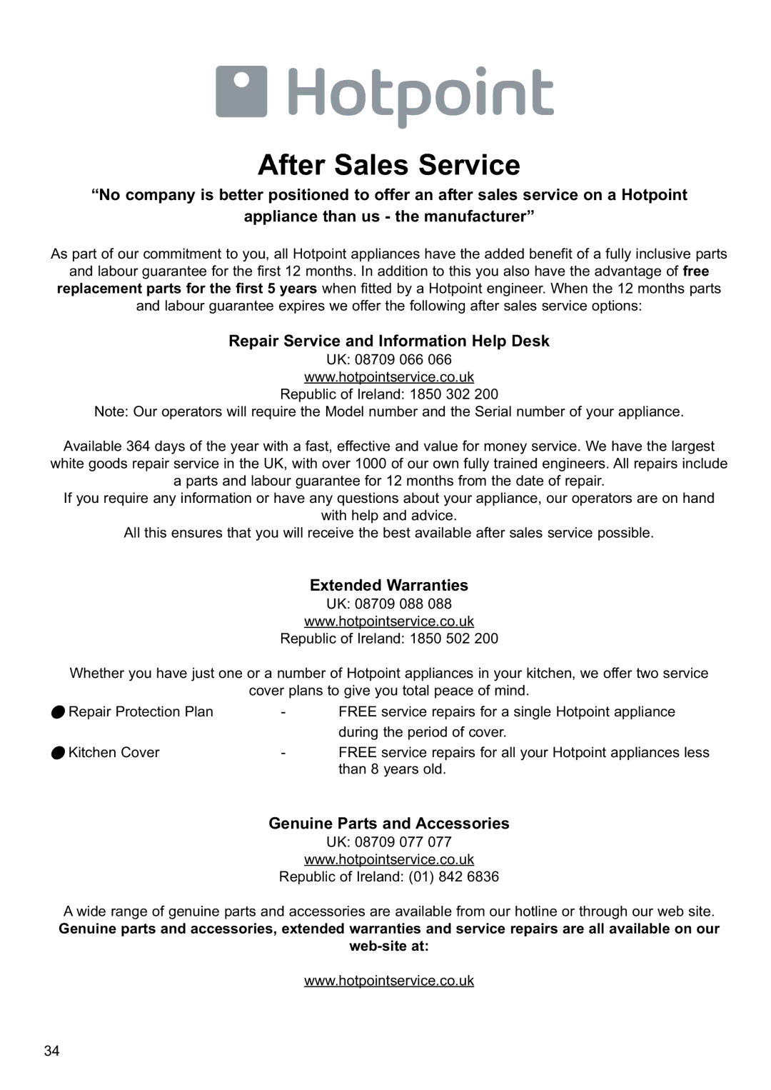 Hotpoint MWH221 manual After Sales Service 