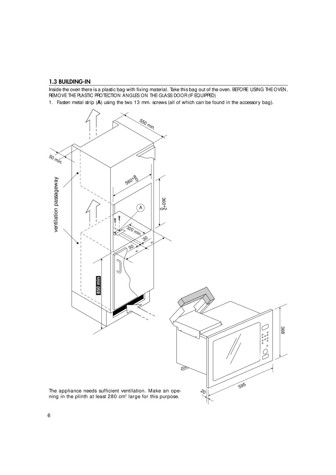 Hotpoint MWH221 manual Min, Building-In 