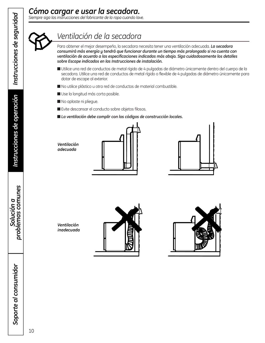 Hotpoint NBXR333 owner manual Ventilación de la secadora 