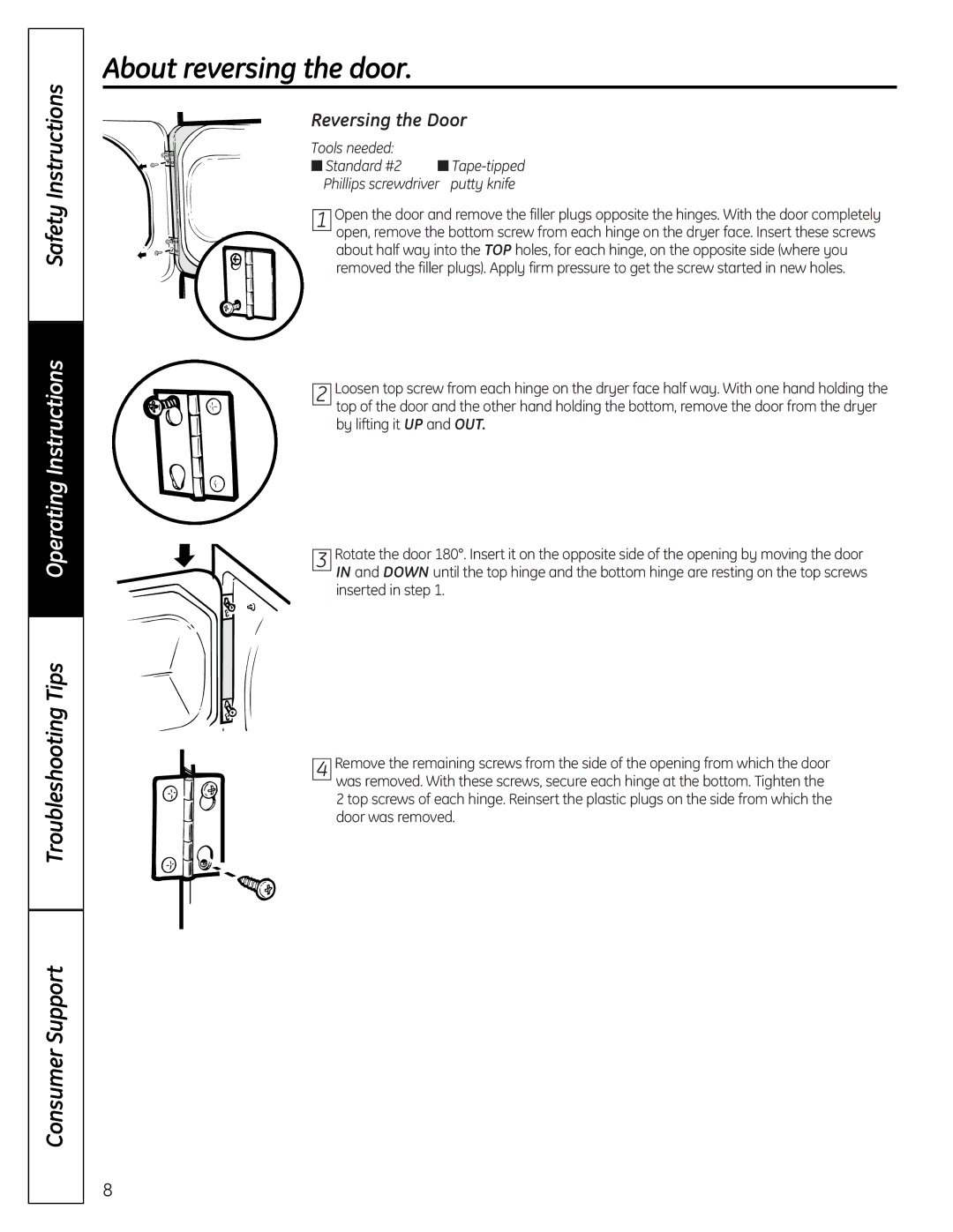 Hotpoint NBXR333 owner manual About reversing the door, Reversing the Door 