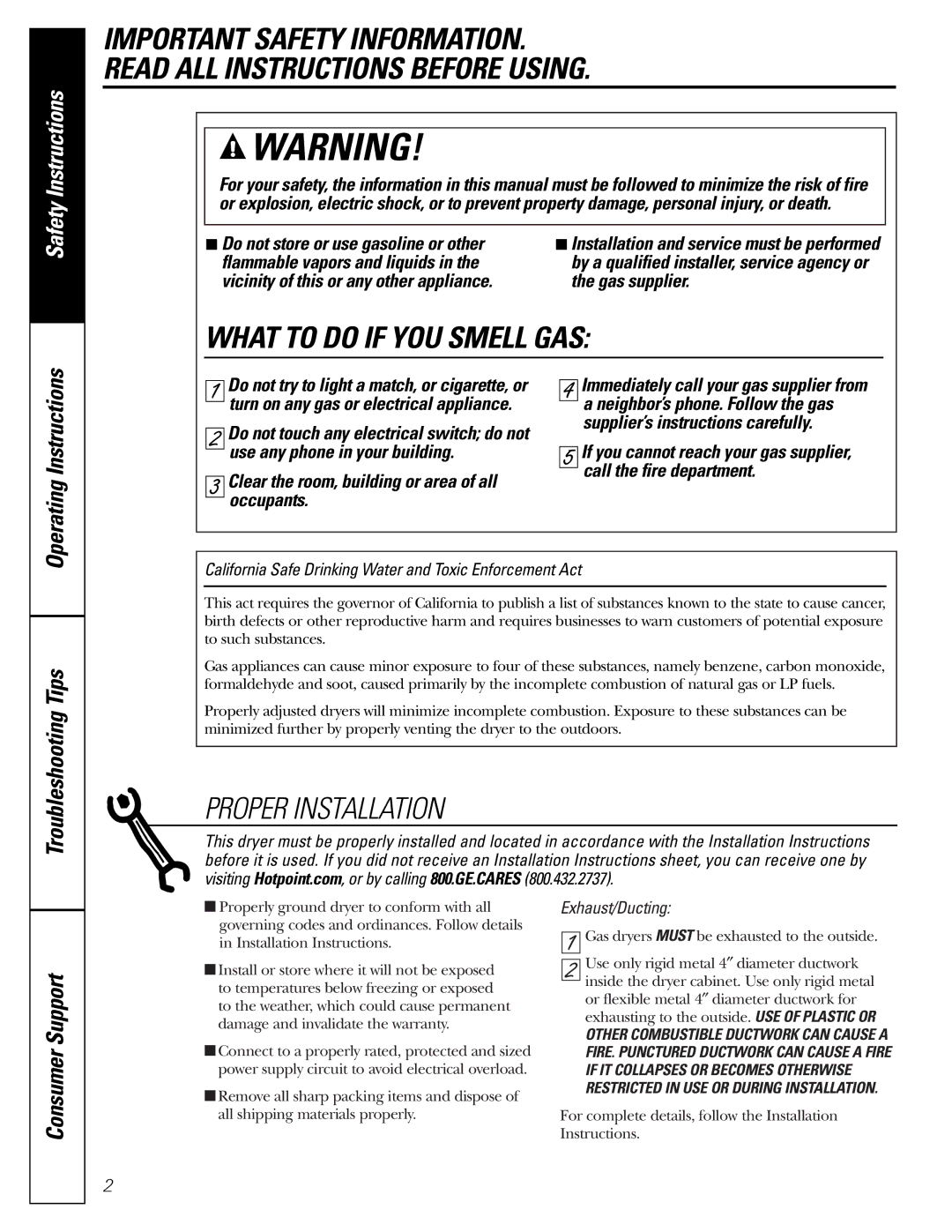 Hotpoint NBXR463 owner manual Do not store or use gasoline or other, Flammable vapors and liquids 