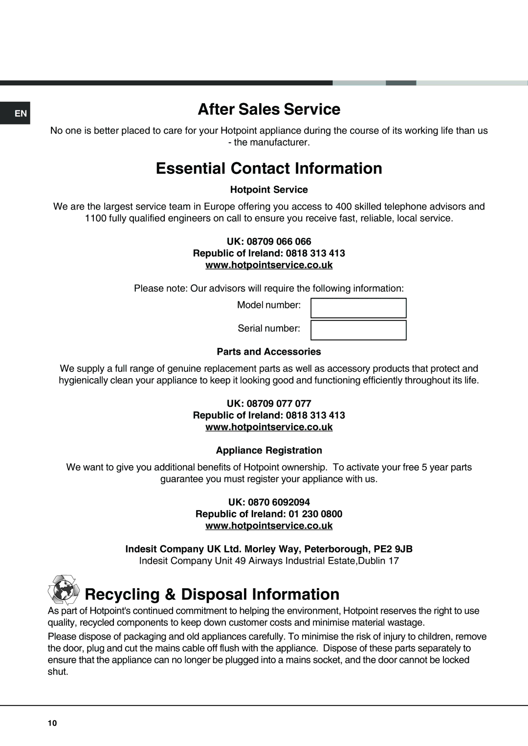 Hotpoint NCD 191 I operating instructions After Sales Service 