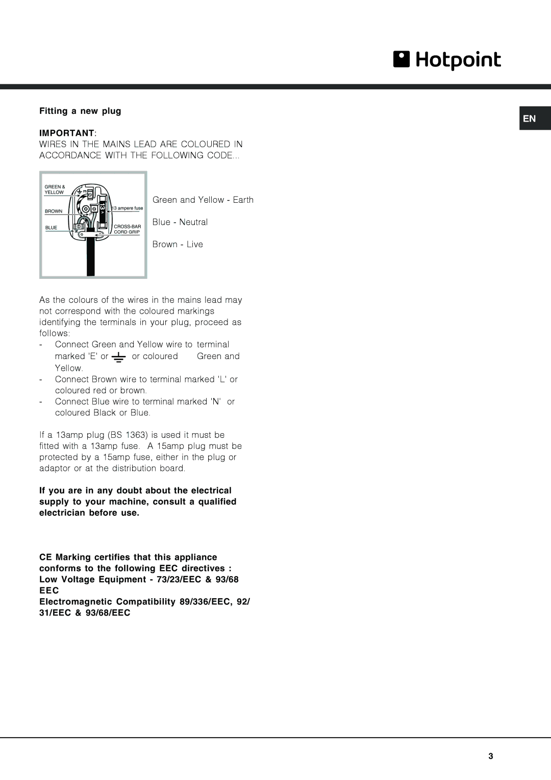 Hotpoint NCD 191 I operating instructions Eec 