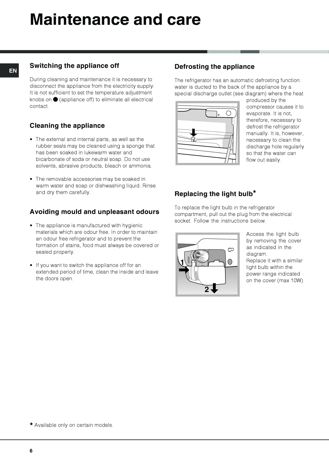 Hotpoint NCD 191 I operating instructions Maintenance and care 