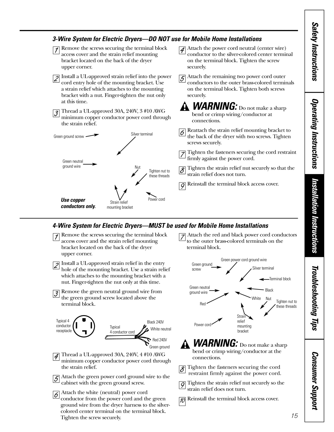 Hotpoint NLL113 operating instructions Safety, Instructions Operating, Use copper, Conductors only 