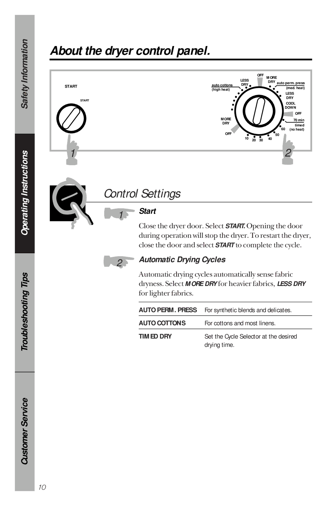 Hotpoint NVLR333GT, NVLR333ET owner manual About the dryer control panel, Start 