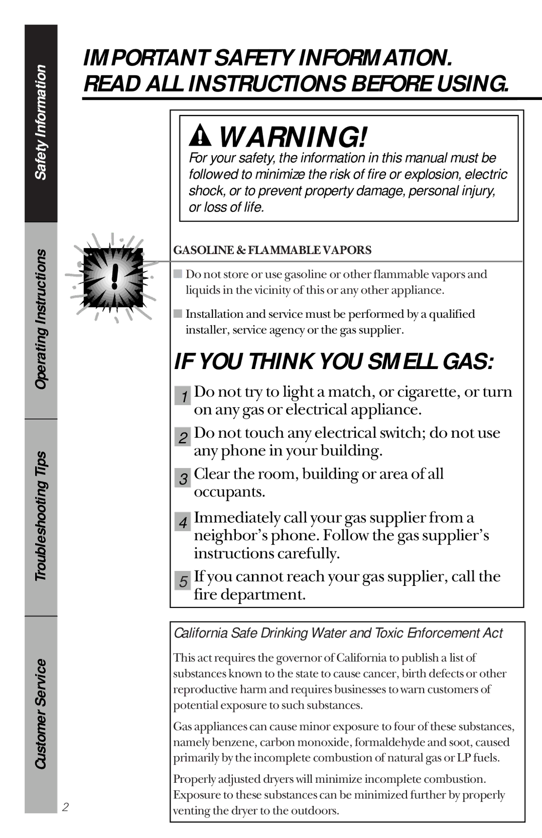 Hotpoint NVLR333GT, NVLR333ET owner manual If YOU Think YOU Smell GAS 