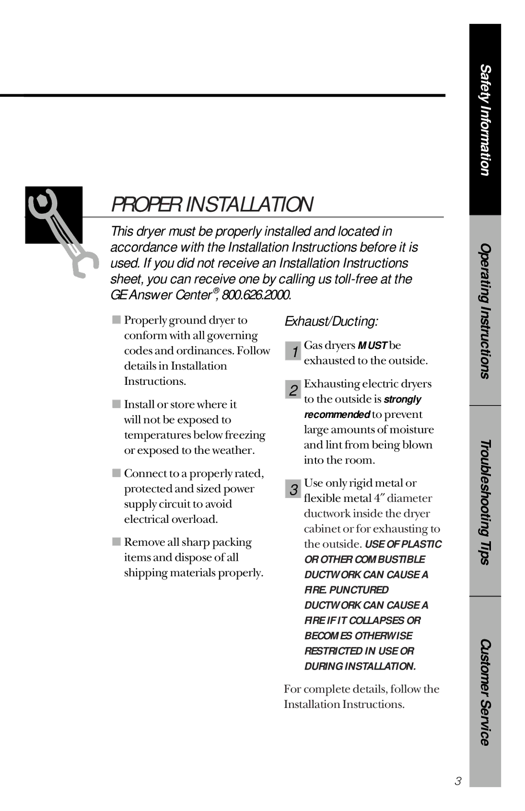 Hotpoint NVLR333ET, NVLR333GT owner manual Operating, Exhaust/Ducting 