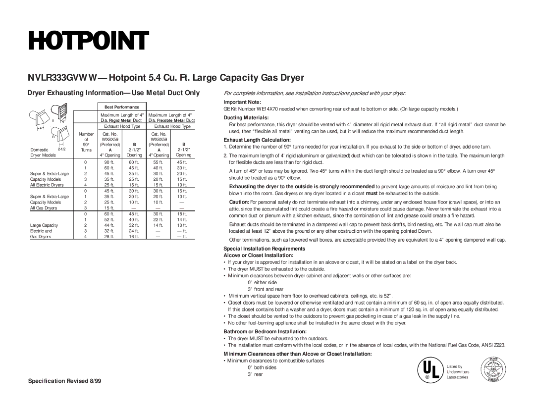 Hotpoint NVLR333EVAA Important Note, Ducting Materials, Exhaust Length Calculation, Bathroom or Bedroom Installation 