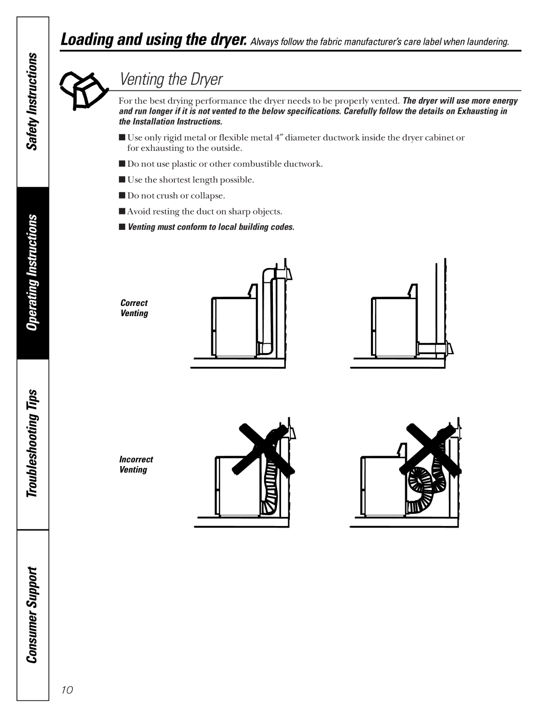 Hotpoint NWSR483, NBXR463 owner manual Venting the Dryer 