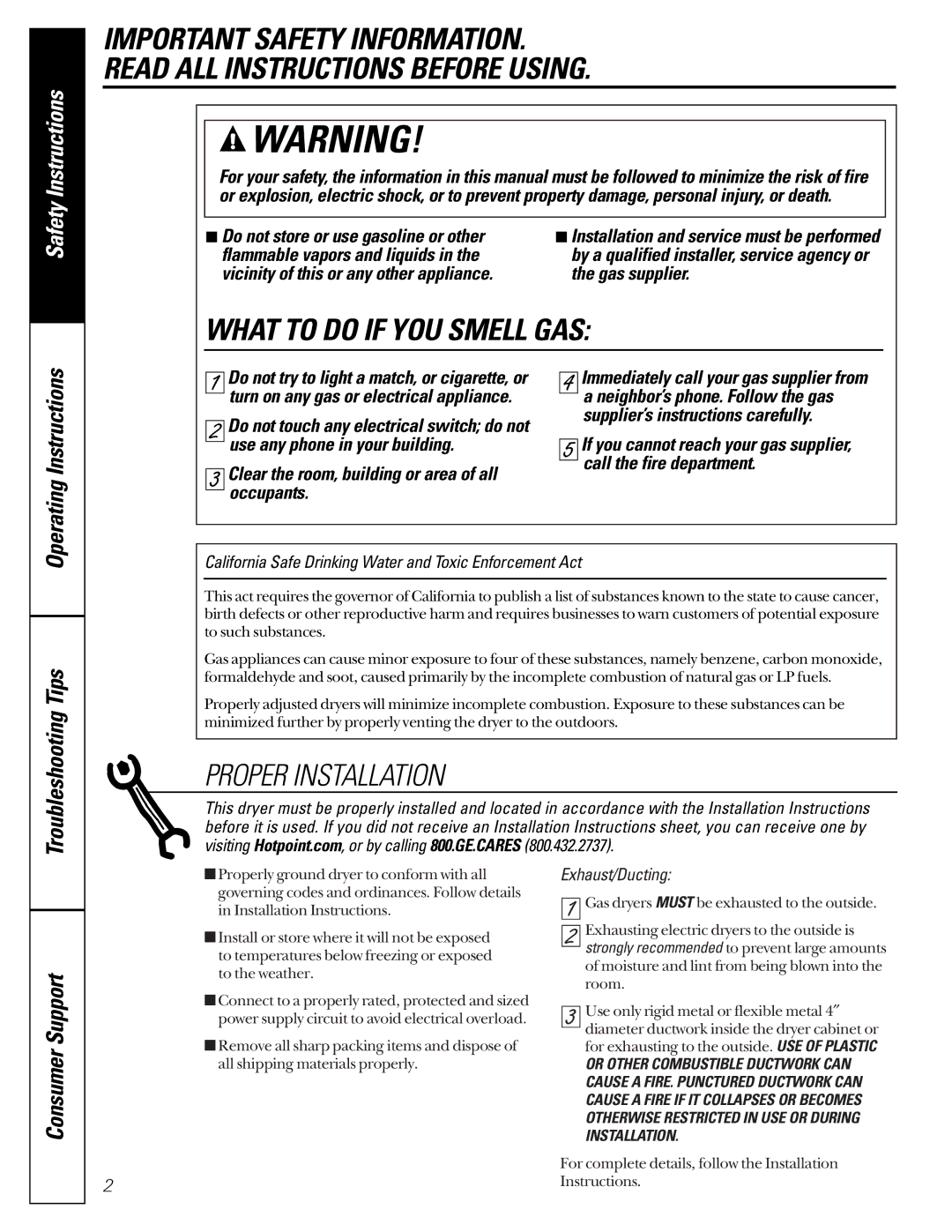 Hotpoint NWSR483, NBXR463 owner manual Do not store or use gasoline or other, Flammable vapors and liquids 