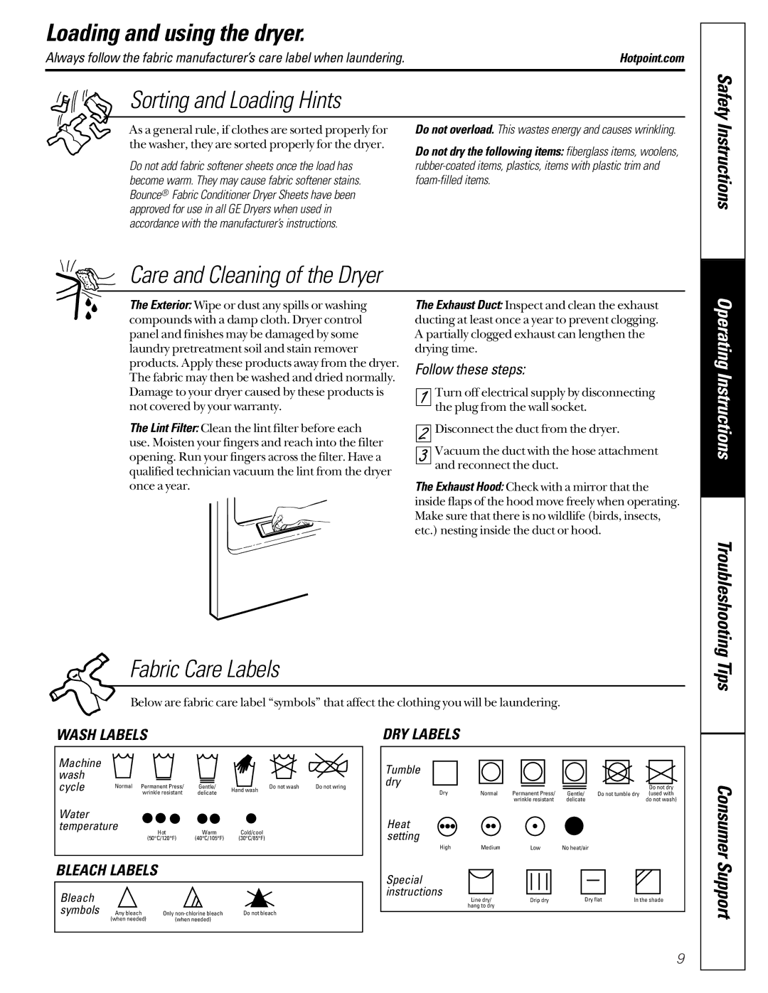 Hotpoint NBXR463, NWSR483 owner manual Loading and using the dryer 