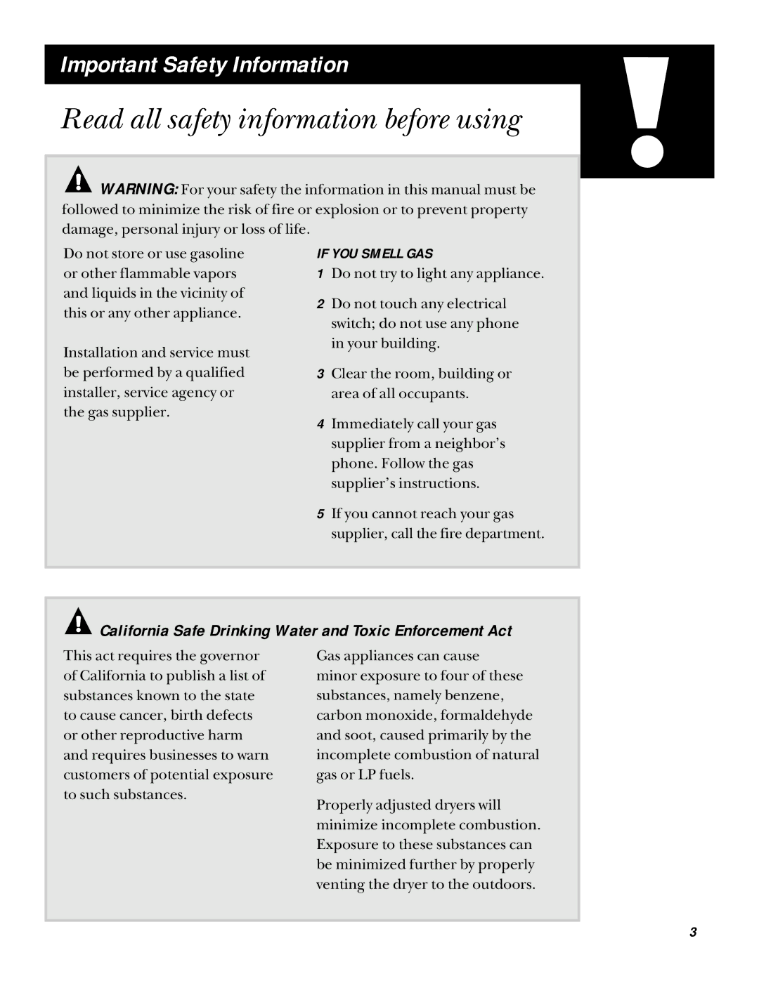 Hotpoint NWSR473, NWXR473 operating instructions Read all safety information before using, If YOU Smell GAS 