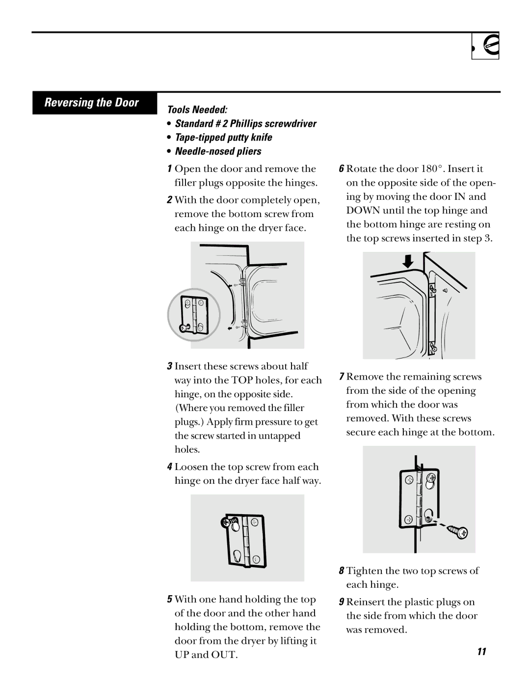 Hotpoint NWXR473 operating instructions Reversing the Door 