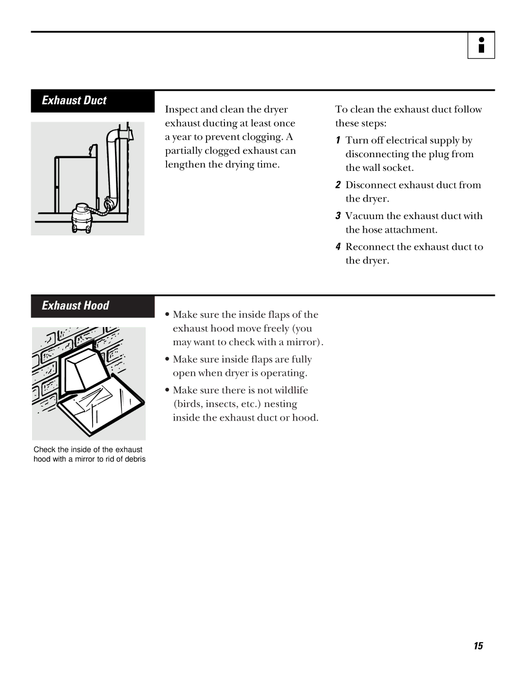 Hotpoint NWXR473 operating instructions Exhaust Duct, Exhaust Hood 