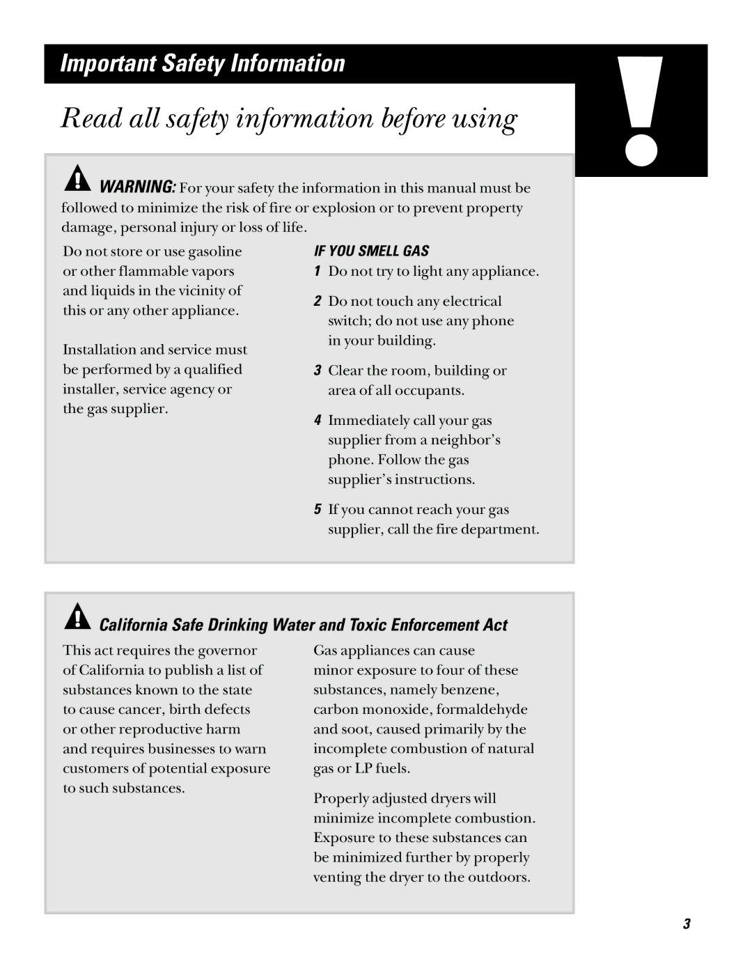 Hotpoint NWXR473 operating instructions Read all safety information before using, If YOU Smell GAS 