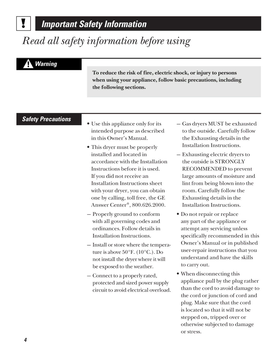 Hotpoint NWXR473 operating instructions Safety Precautions 