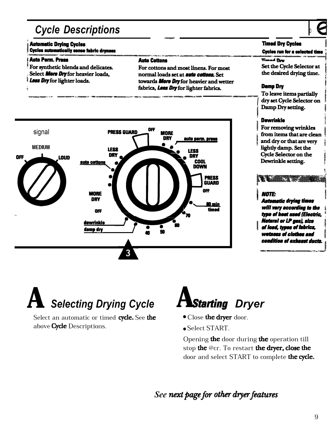 Hotpoint NWXR473ETNKXR473ET, NWXR473GTNKXR473GT Tim Dqfor lighter loads, Lightlydamp. Setthe, Dewrinlde setting, Dryer 