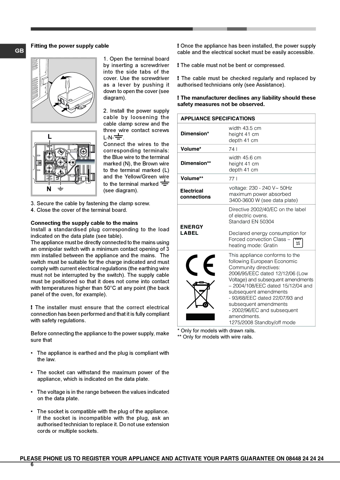 Hotpoint OS 8970D P IX/HP S, OS897D P/HP S manual Fitting the power supply cable, Safety measures not be observed 