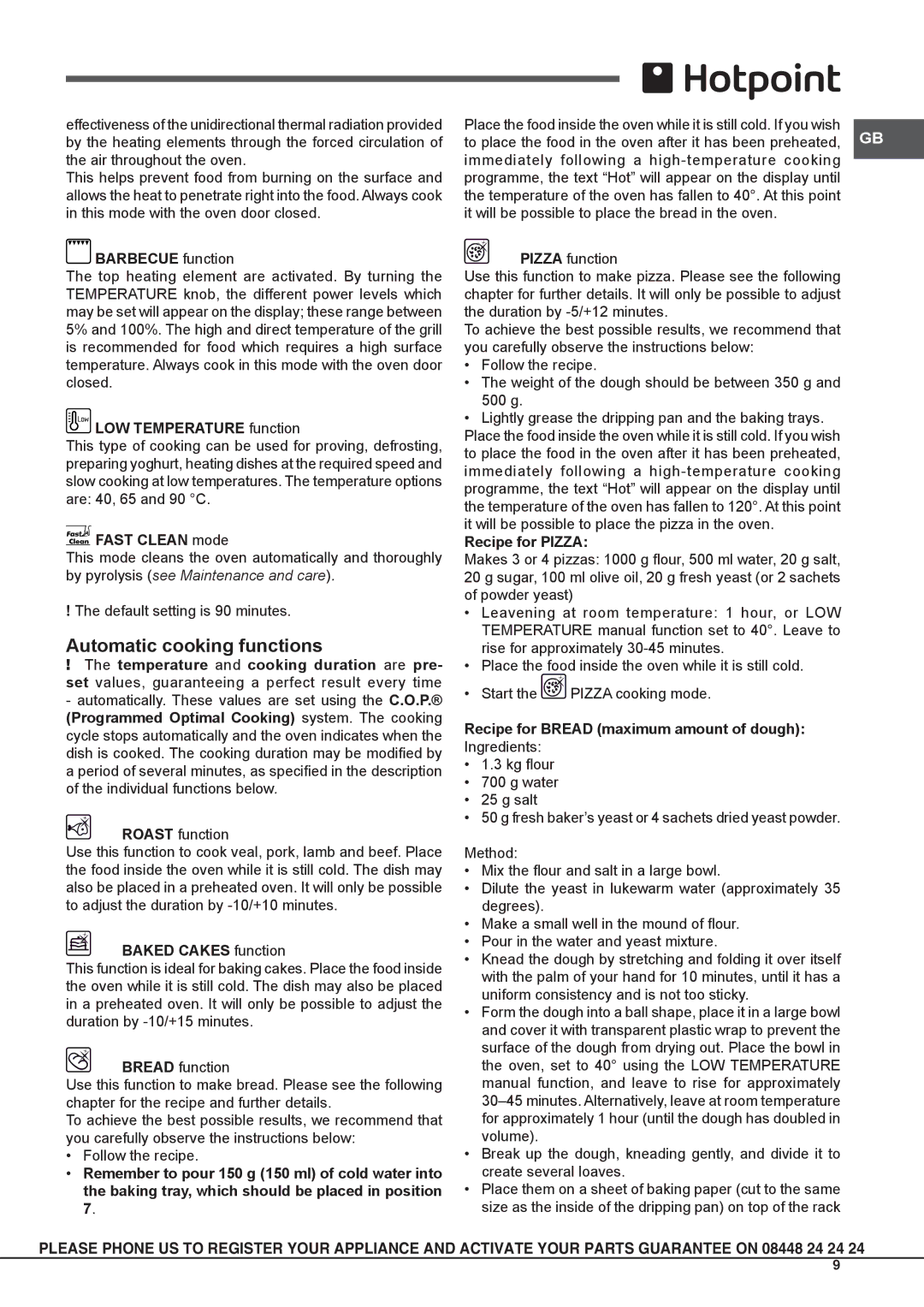 Hotpoint OS897D P/HP S, OS 8970D P IX/HP S manual Automatic cooking functions 