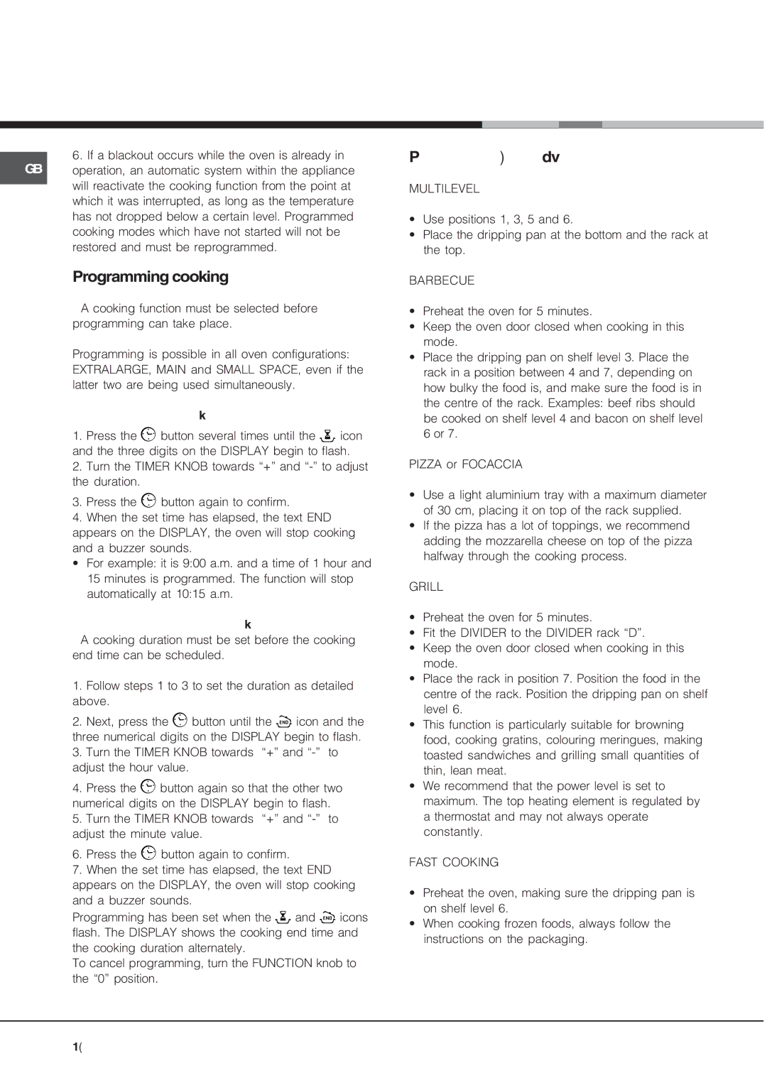 Hotpoint OS 897D C IX/HP, OS 897D IX/HP manual Programming cooking, Practical cooking advice 