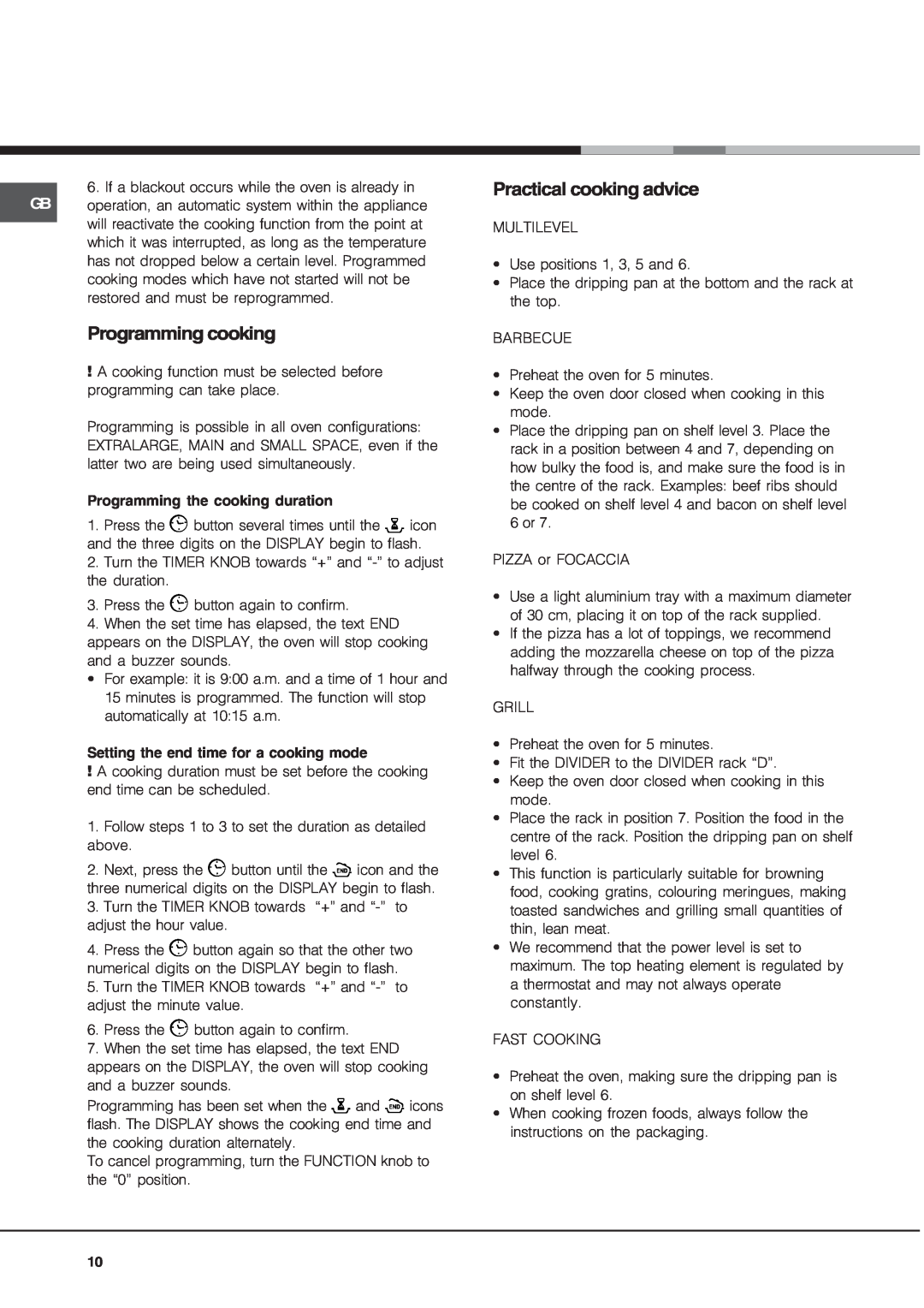 Hotpoint OS 897D C IX/HP, OS 897D IX/HP manual Programming cooking, Practical cooking advice 