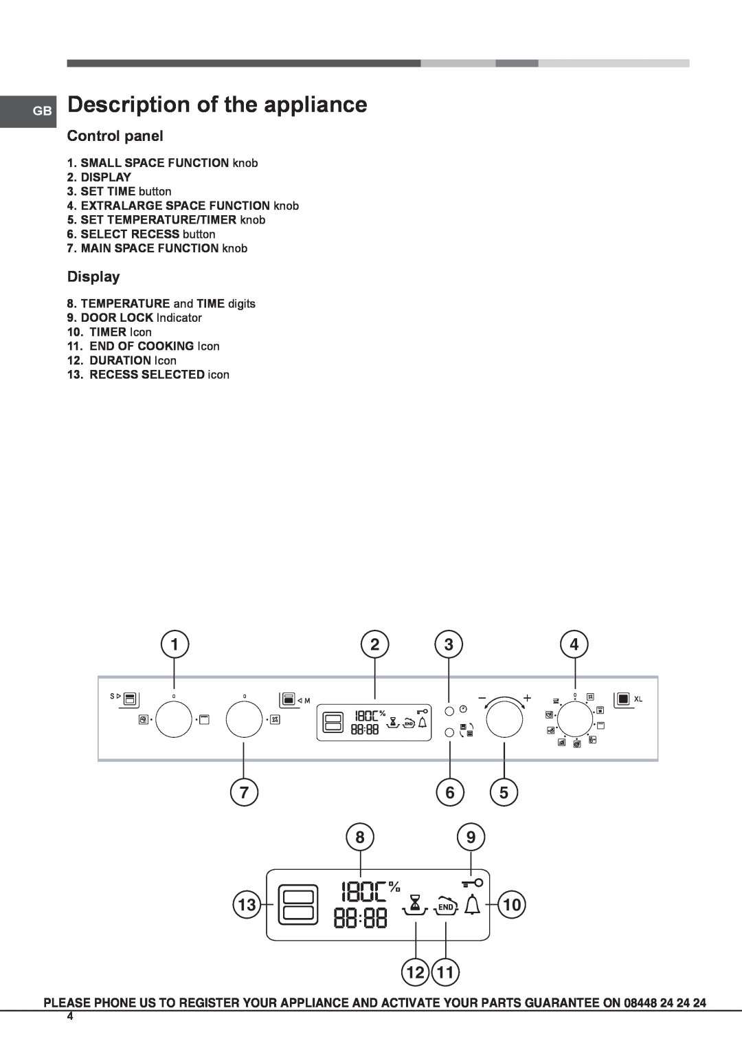 Hotpoint OS 897D P IX /HP S, OS 897D P /HP S manual GB Description of the appliance, ¡ Oc 