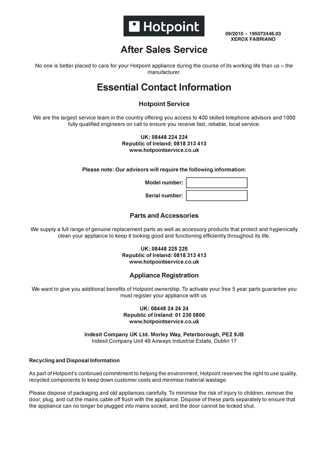 Hotpoint OS 897D P/HP, OS 897D P IX/HP manual Hotpoint Service, Parts and Accessories, Appliance Registration 